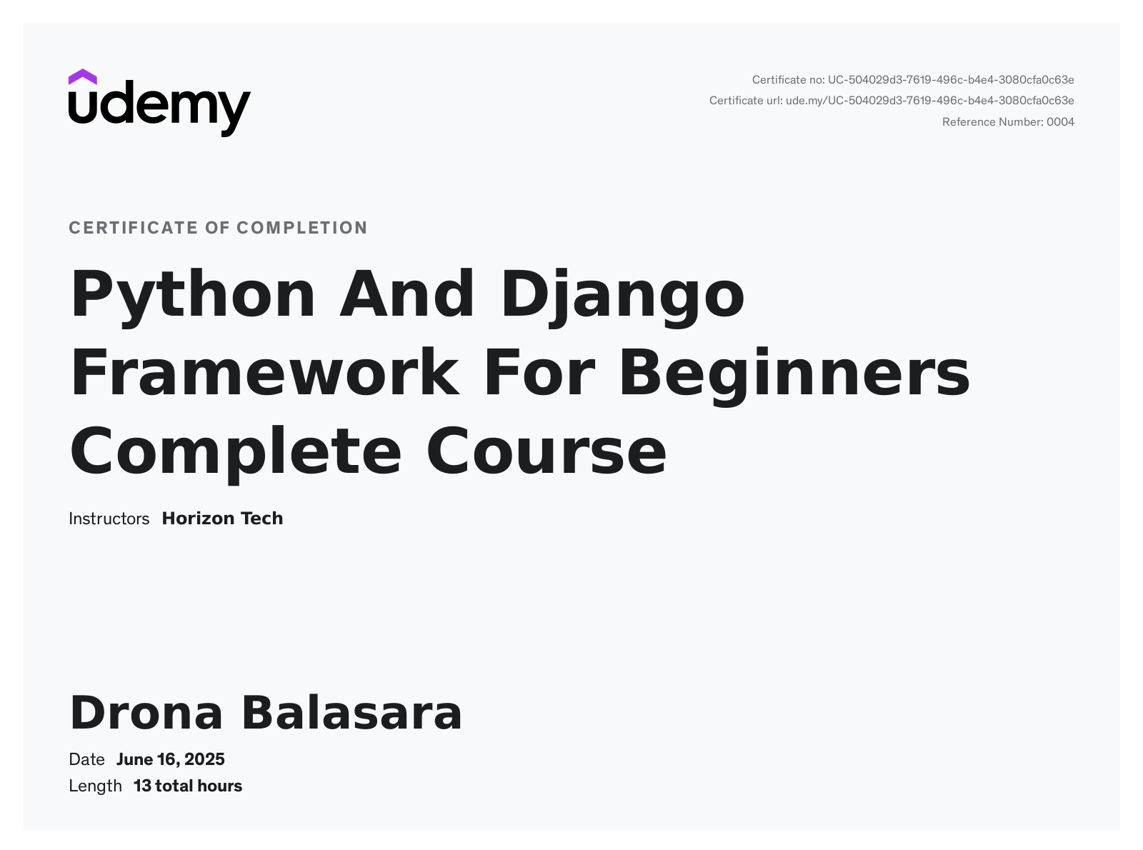 Python & Django Certificate