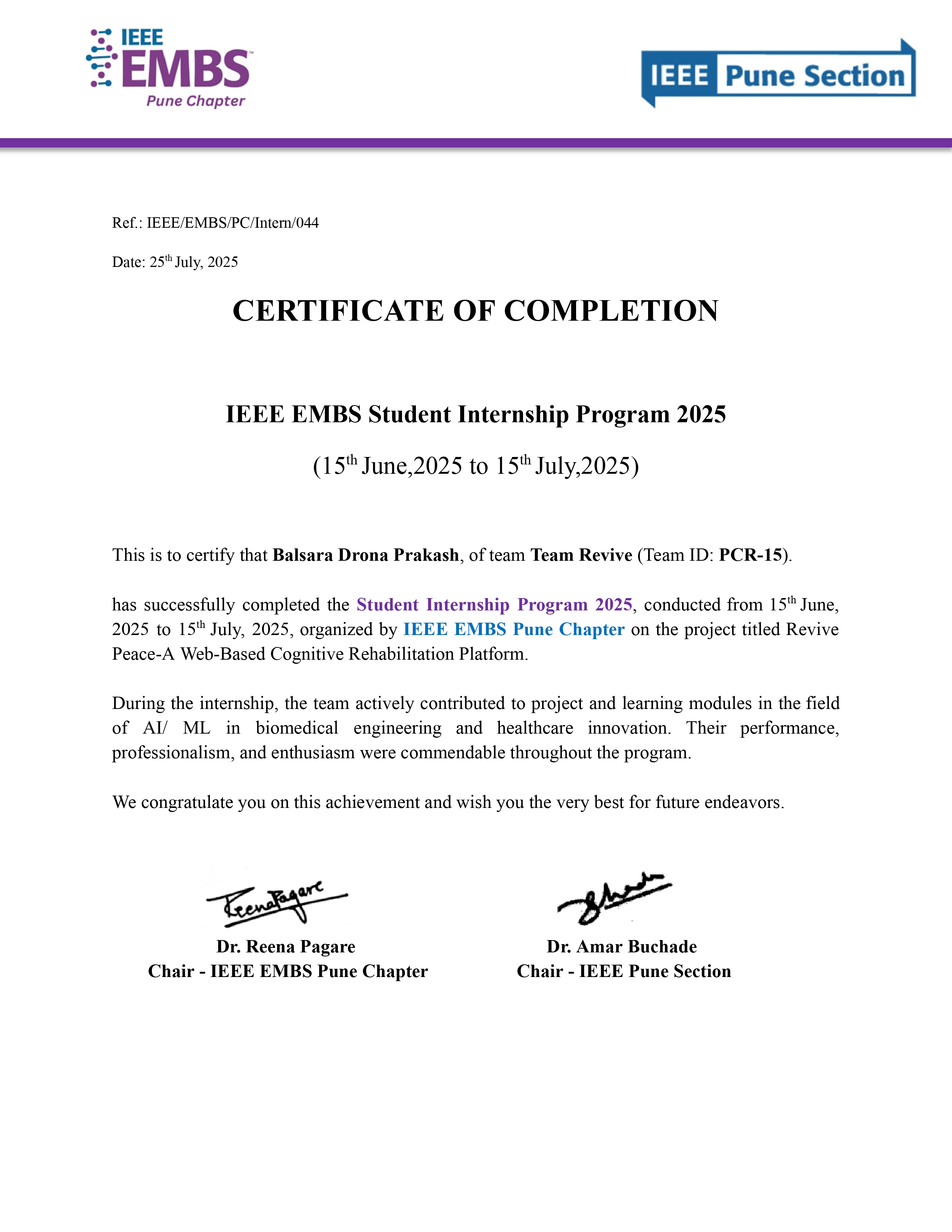 IEEE EMBS Internship