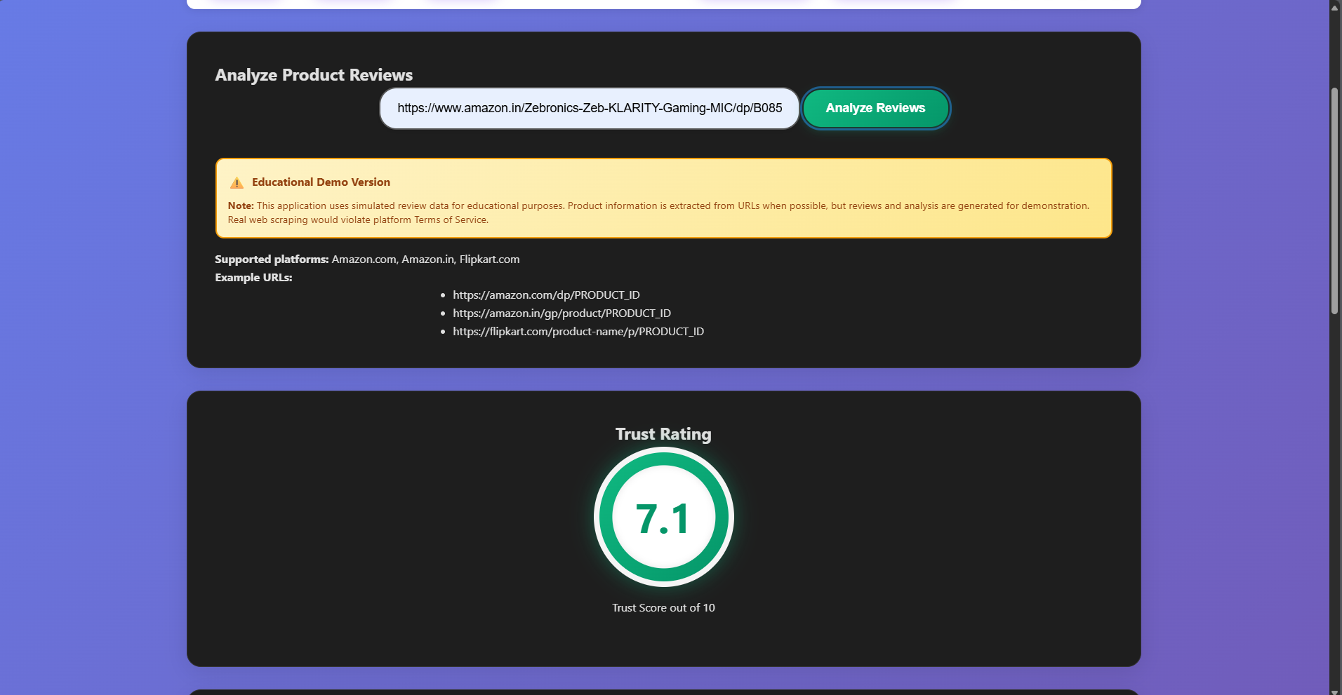 Product Trust Analyzer